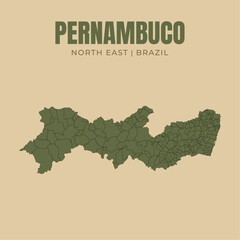 Map of Pernambuco, state in Northeast Brazil