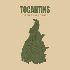 Map of Tocantins, state in Northeast Brazil © Yguana Design