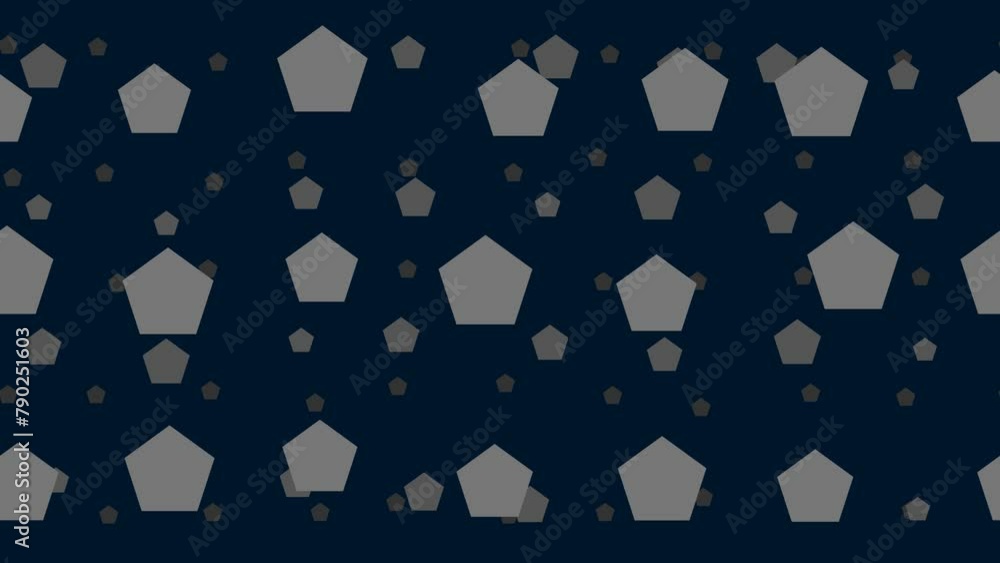 Poster pentagon symbols float horizontally from left to right. parallax fly effect. floating symbols are lo
