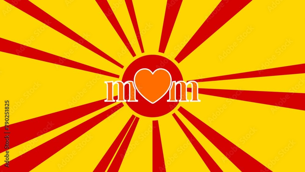 Poster mother's day symbol on the background of animation from moving rays of the sun. large orange symbol 
