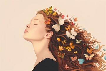 A painting of Woman With Butterflies in Her Hair