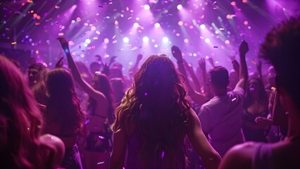 Fototapeta na wymiar Euphoric Nightlife Bliss: Dance & Confetti. Concept Nightclub Photography, Dance Floor Moments, Party Captures, Confetti Celebrations