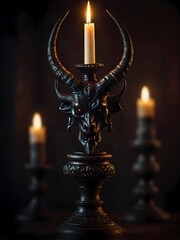 Magic antique candlestick with the face of a Demon