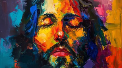 ultra minimalist illustration of Jesus, limited pallete of colors