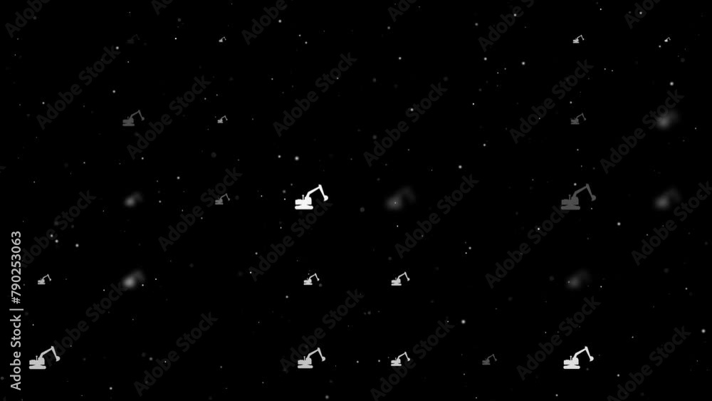 Poster template animation of evenly spaced excavator symbols of different sizes and opacity. animation of t