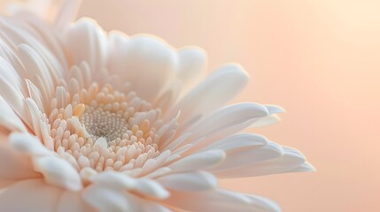 Exquisite Gerbera Blossom: Captivating Macro Image of Delicate Creamy Petals in Soft Focus.