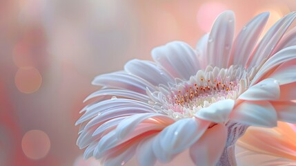 Exquisite Gerbera Blossom: Captivating Macro Image of Delicate Creamy Petals in Soft Focus.