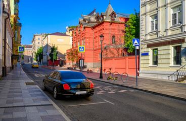 Petrovsky lane, cozy street in Moscow, Russia. Architecture and landmarks of Moscow. Cityscape of Moscow - 790254248