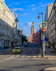 Petrovka street in Moscow, Russia. Architecture and landmarks of Moscow. Cozy cityscape of Moscow