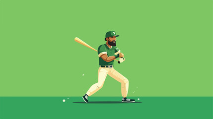 Baseball on a bright green background 2d flat carto