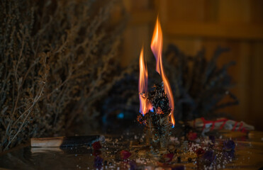 Heal and mental calmness. Cleansing aura and burning negative energy from human. Wax candle with...
