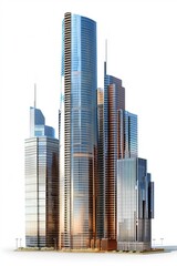 Isolated skyscraper buildings on a white background - 3D rendering