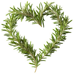 Fototapeta premium Rosemary fresh rosemary sprigs forming a heart shape with some leaves falling and steam rising