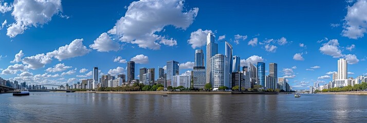 Argentina's Buenos Aires skyline. A view overlooking the Río de la Plata. - obrazy, fototapety, plakaty