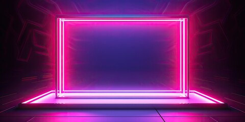 Neon frame in minimalist stage design style, purple and pink, spectacular background
