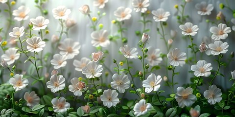 Small White Flowers with Soft Pink Centers and Yellow Edges - Elegant Contrast in Sunlight