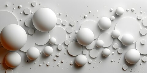 3D Abstract White Spheres on Grey Background - Geometric Minimalism