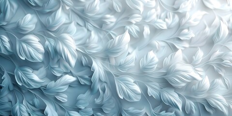 Hyper-Realistic 3D Wallpaper with Delicate White Feather Pattern on Light Blue Background
