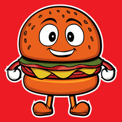 Cartoon hamburger, vintage fast food mascot, 1930s style. Vector illustration