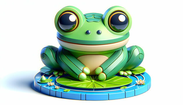 3D Icon: A Frog on a Lily Pad, Reflecting the Calm of the Pond Surface - Small Animal Double Exposure Photo for Construction Concept