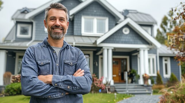a man standing in front of a house