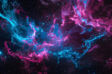 Vibrant neon pink and blue abstract cosmic galaxy. Stunning artwork on black background.