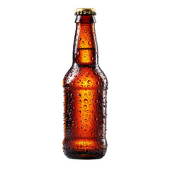 Brown Beer Bottle with Water Droplets on White Background - Product Mockup