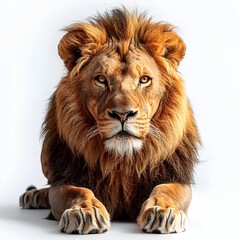 Obraz premium Majestic Lion in Regal Pose with Thick Mane on White Background