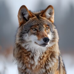 Obraz premium American Red Wolf Portrait in Winter Habitat Majestic Solitude