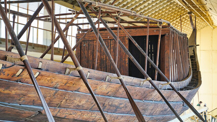 Great Solar Boat of Khufu in this picture from December 2020, made of Lebanon cedar wood and...