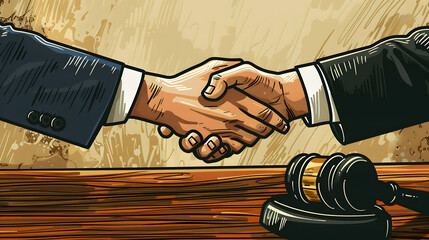Legal Dispute Resolution Depicting Two Parties Shaking Hands