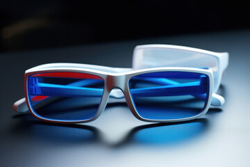 Sunglasses isolated on blue background.