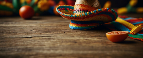 Fiesta Flair: A Vibrant Mexican Celebration for Cinco de Mayo with Colorful Elements and Festive Decorations - obrazy, fototapety, plakaty