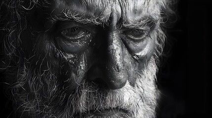 Wisdom Through the Years A Highly Detailed Black and White Portrait of an Elderly Man
