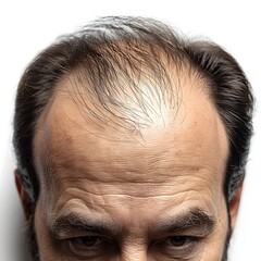 Transitioning Hairline A Close-Up Portrait of Balding Hairline on White Background
