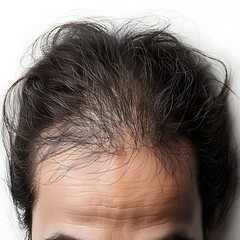 Prominent Hairline Exposing Baldness on Mans Head Against a White Background