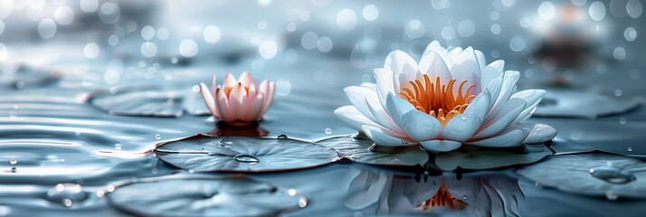 zen flowers lotos floating on water, serene, tranquil minimalist background (1)