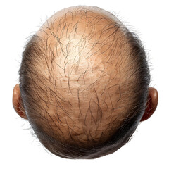 Close-up Top View of a Realistic Balding Male Head with Hair Loss on White Background