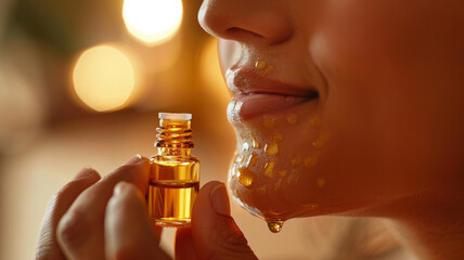 Woman applying facial oil