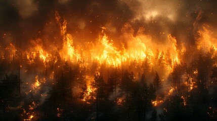 Coniferous Forest Engulfed in Intense Inferno A Striking Depiction of Natures Power