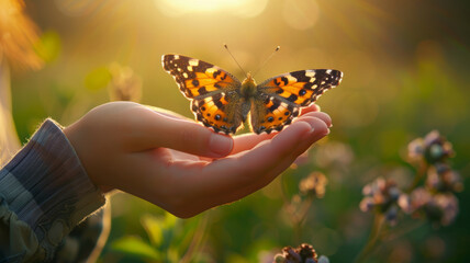 A butterfly on a human hand.