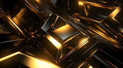 3d rendering of gold and black abstract geometric background. Scene for advertising, technology, showcase, banner, game, sport, cosmetic, business, metaverse. Sci-Fi Illustration. Product display