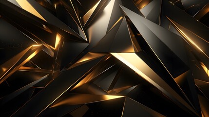 3d rendering of gold and black abstract geometric background. Scene for advertising, technology,...