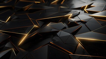 3d rendering of gold and black abstract geometric background. Scene for advertising, technology, showcase, banner, game, sport, cosmetic, business, metaverse. Sci-Fi Illustration. Product display