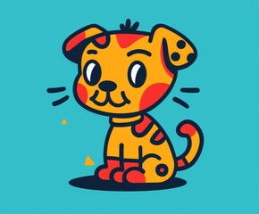 Cute cartoon abstract dog, minimalistic flat illustration with contour lines