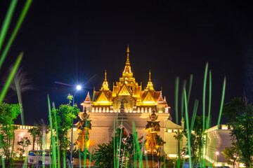 Night view of Legend Siam with firework in Pattaya, Thailand.