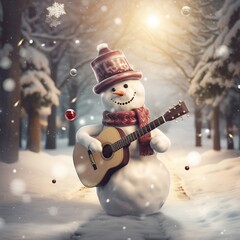 Provide ample copy-space beneath the snowman for personal holiday messages. Ai generated