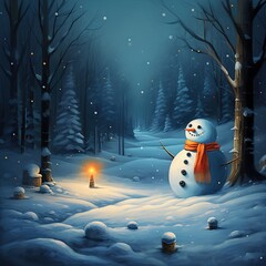 Provide ample copy-space beneath the snowman for personal holiday messages. Ai generated