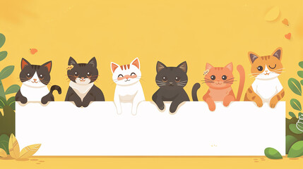 Background poster with blank space for writing letters, with cute cats on around