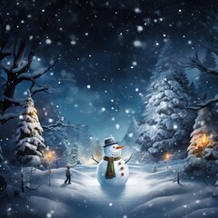 Provide ample copy space beneath the snowman for personal holiday messages. Ai generated